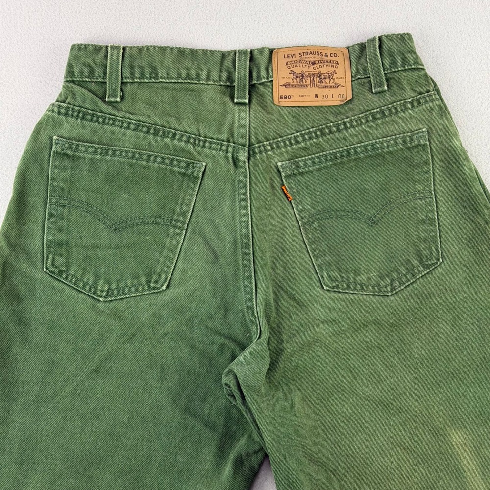 Vintage 90s Levi's 580 Baggy Jean Shorts Mens 30 Green Denim Orange Tab USA Made - Picture 4 of 12